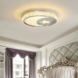 Led Nickle Flush Mount Ceiling Light With Crystal Block Shade In Warm/White Glow - Minimalist