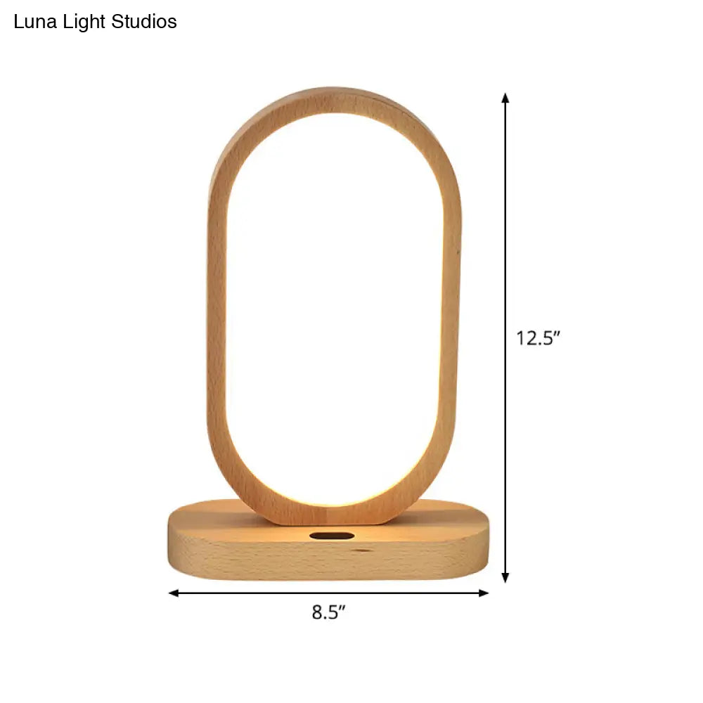 Led Nightstand Lamp - Beige Oblong Shape Contemporary Design With Wood Shade Perfect For Reading