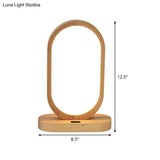 Led Nightstand Lamp - Beige Oblong Shape Contemporary Design With Wood Shade Perfect For Reading