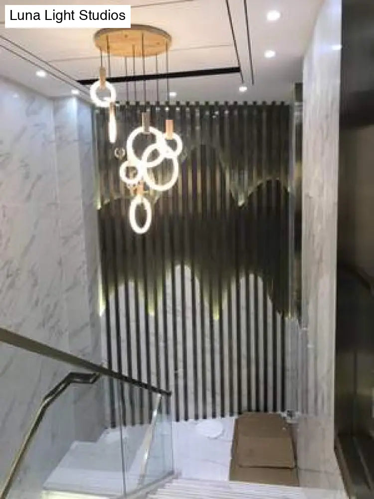 Led Nordic Wooden Iron Acryl Rings Diy Lamp Light.pendant Lights.pendant Lamp.pendant Light For