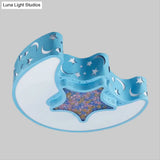 Led Nursery Flush Mount Fixture - Star And Moon Acrylic Shade Warm/White Light Simple