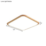Led Parlor Ceiling Lamp Simple Beige Flush Mount Fixture With Wood Shade In Warm/White Light