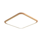 Led Parlor Ceiling Lamp Simple Beige Flush Mount Fixture With Wood Shade In Warm/White Light