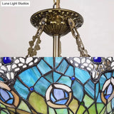 Led Peacock Feather Semi Flush Mount Ceiling Light With Adjustable Chain- Victorian Style