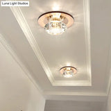 Led Porch Semi Flush Mount Light - Simple Black/Tan Ceiling Lighting With Clear Crystal Shade