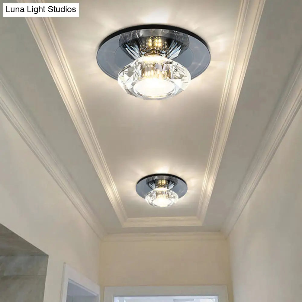 Led Porch Semi Flush Mount Light - Simple Black/Tan Ceiling Lighting With Clear Crystal Shade