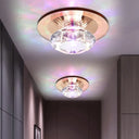 Led Porch Semi Flush Mount Light - Simple Black/Tan Ceiling Lighting With Clear Crystal Shade