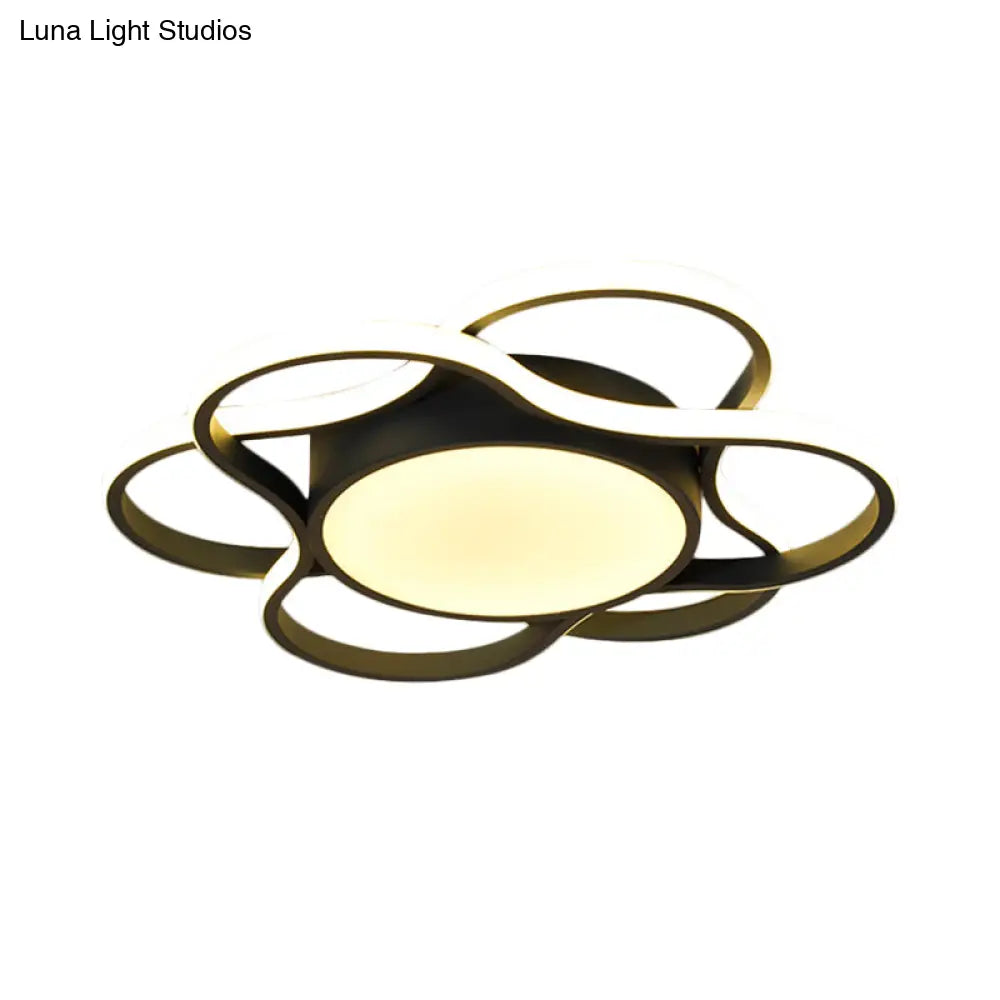 Led Restaurant Ceiling Lamp - Simple Black Flush Mount Light With Round Metallic Shade Warm/White