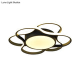 Led Restaurant Ceiling Lamp - Simple Black Flush Mount Light With Round Metallic Shade Warm/White