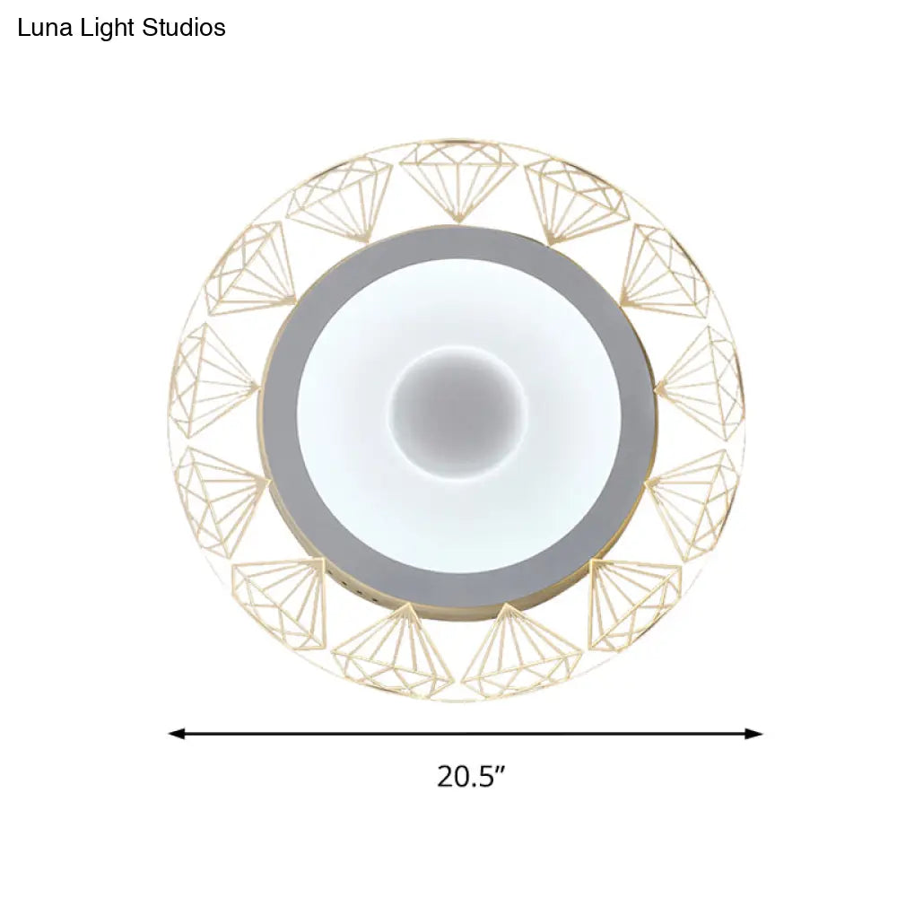Led Round Ceiling Light With Diamond Wire - Modern Acrylic Lamp White Ideal For Kindergarten