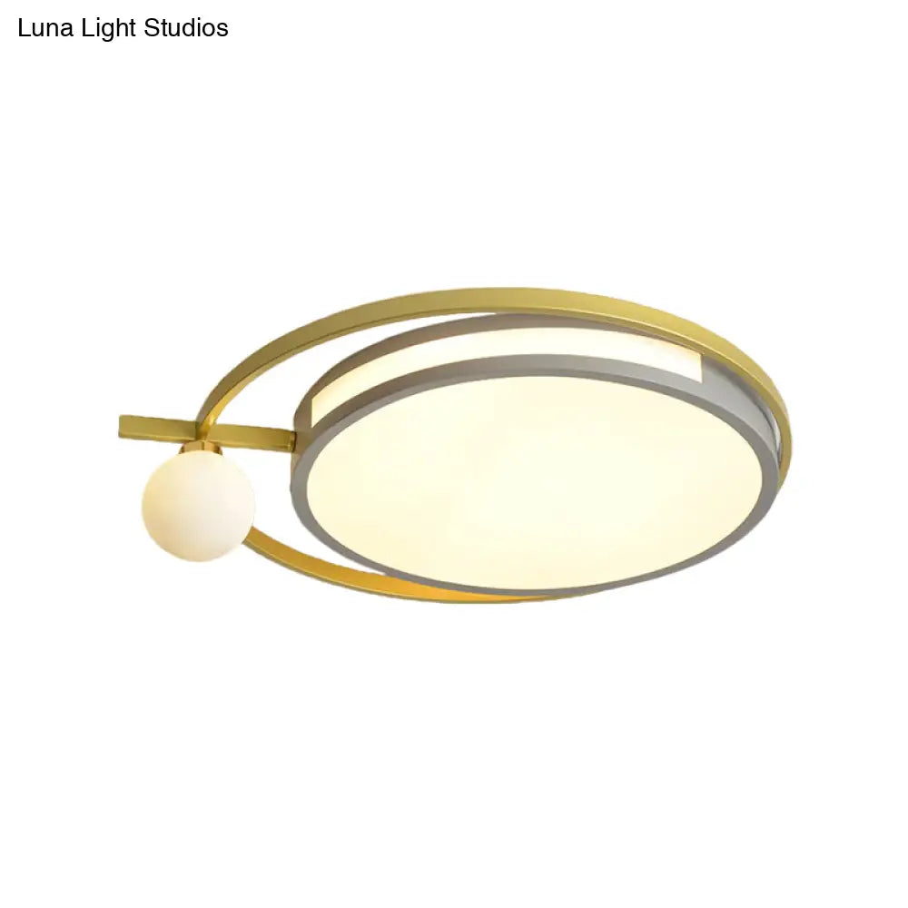 Led Round Flush Light With Nordic Acrylic Globe Shade In Black/Grey
