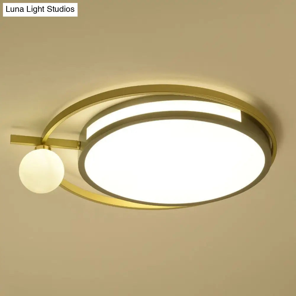 Led Round Flush Light With Nordic Acrylic Globe Shade In Black/Grey
