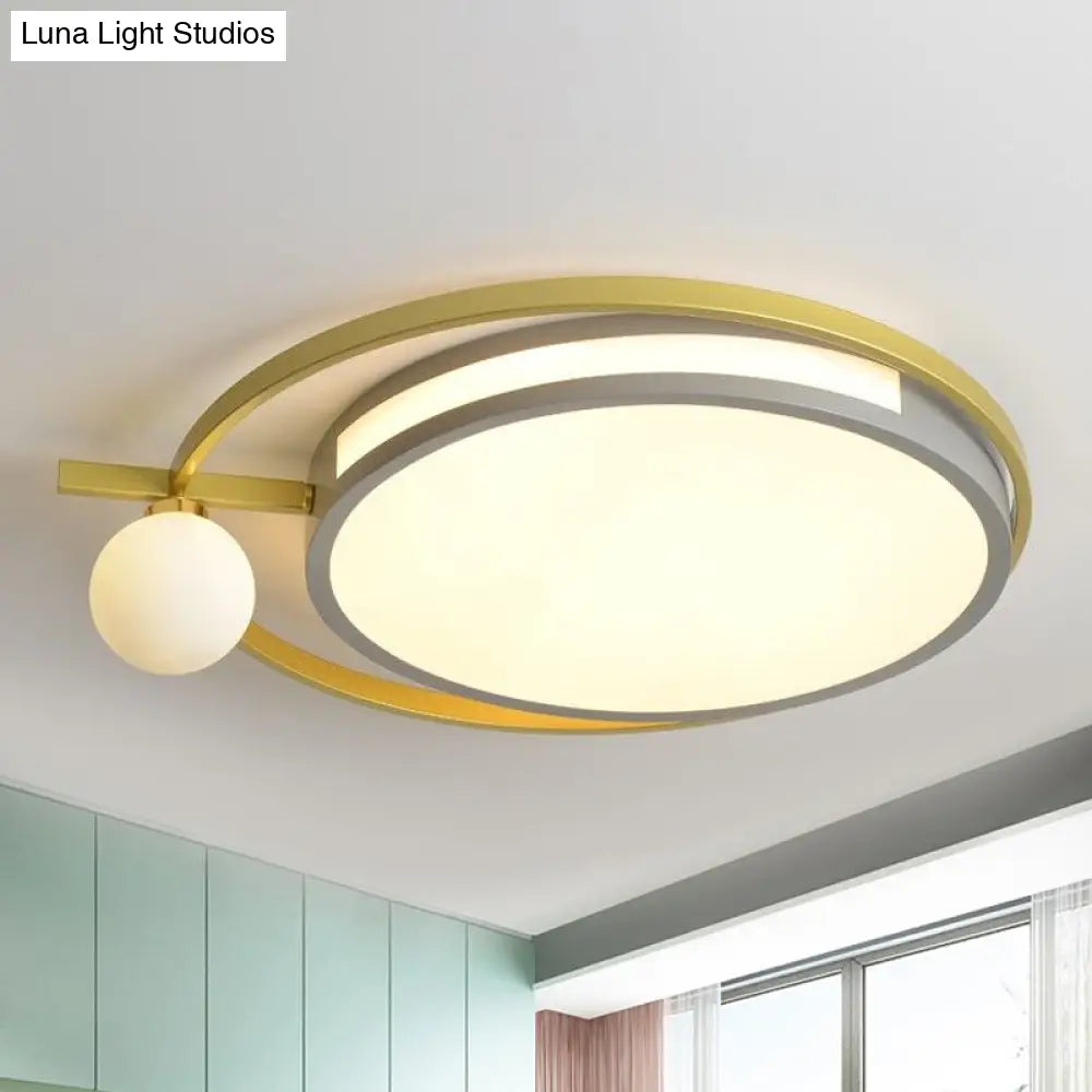 Led Round Flush Light With Nordic Acrylic Globe Shade In Black/Grey