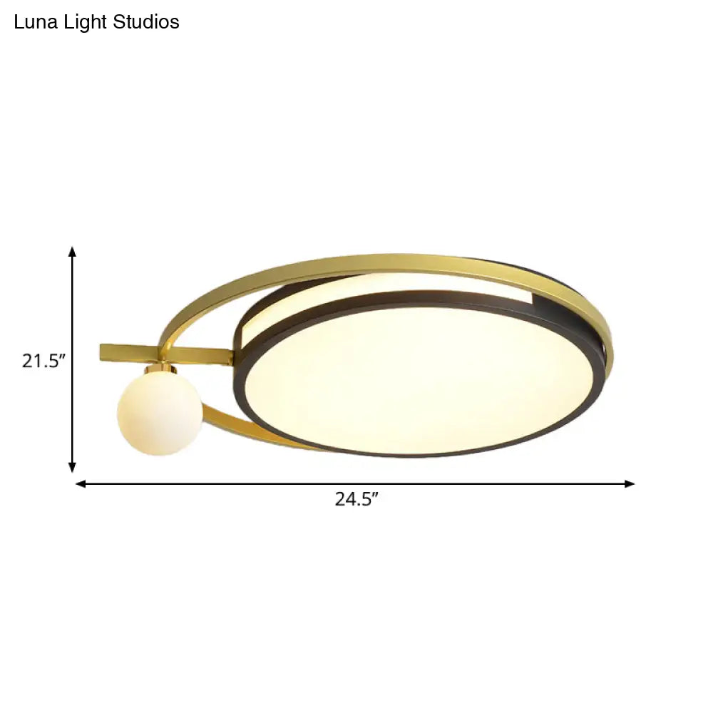 Led Round Flush Light With Nordic Acrylic Globe Shade In Black/Grey