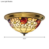 Led Stained Glass Flower Flush Mount Ceiling Light In Brass - Multiple Sizes Available