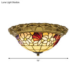Led Stained Glass Flower Flush Mount Ceiling Light In Brass - Multiple Sizes Available
