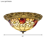 Led Stained Glass Flower Flush Mount Ceiling Light In Brass - Multiple Sizes Available