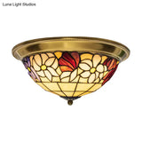 Led Stained Glass Flower Flush Mount Ceiling Light In Brass - Multiple Sizes Available