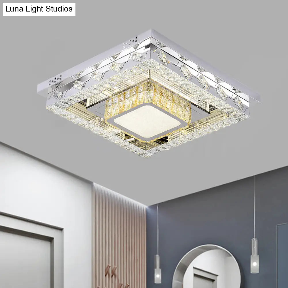 Led Stainless - Steel Flush Mount Crystal Block Ceiling Light Fixture