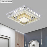 Led Stainless - Steel Flush Mount Crystal Block Ceiling Light Fixture