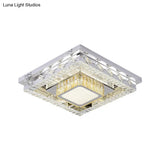Led Stainless - Steel Flush Mount Crystal Block Ceiling Light Fixture