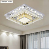 Led Stainless - Steel Flush Mount Crystal Block Ceiling Light Fixture