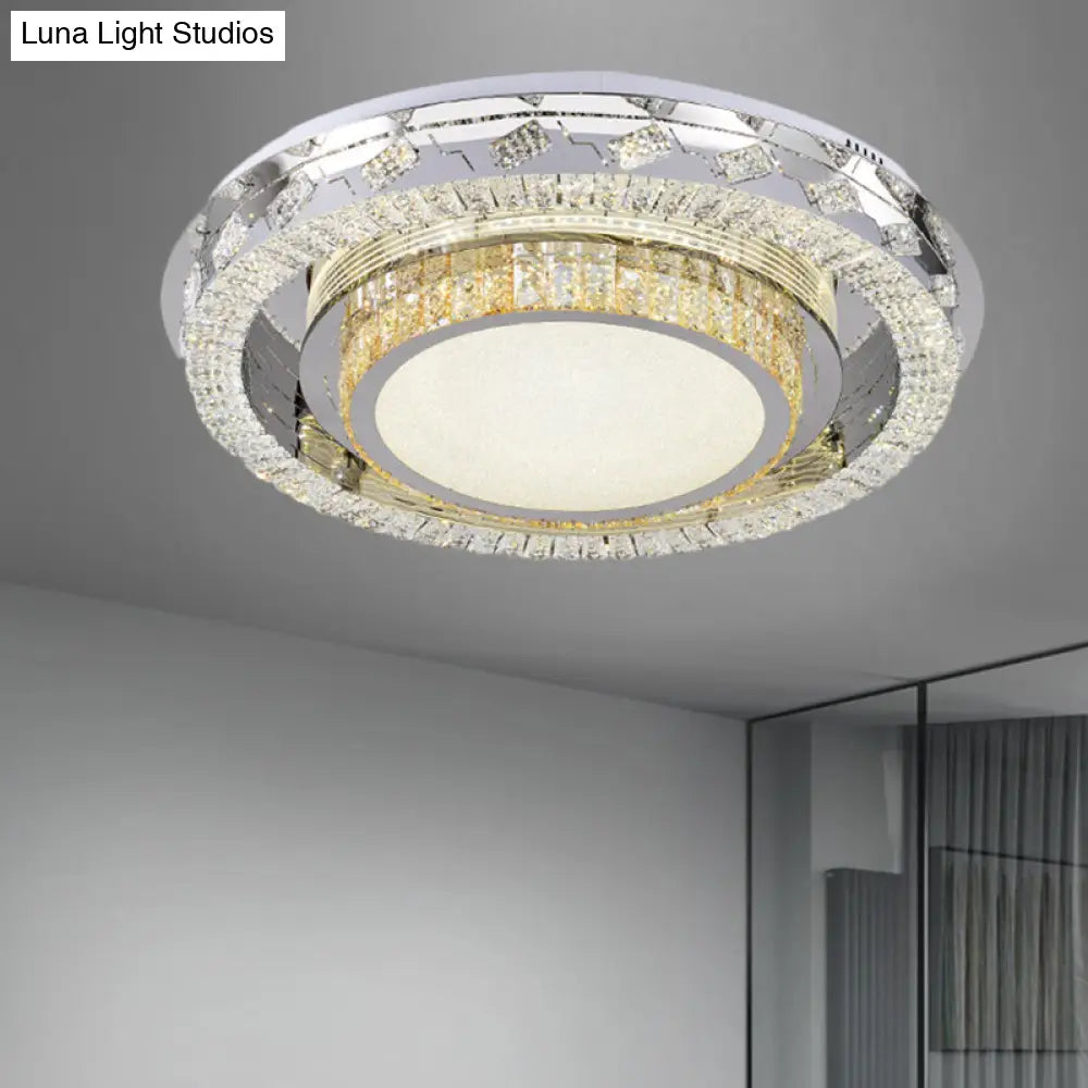 Led Stainless - Steel Flush Mount Crystal Block Ceiling Light Fixture