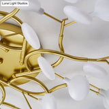Led Tree Branch Semi Flush Chandelier Light For Living Room With Firefly Shade - Modern Metallic
