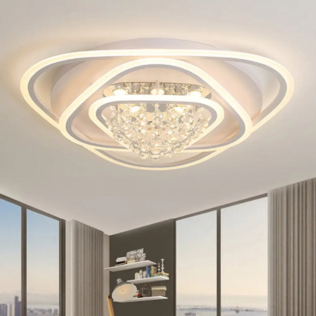 Led Triangle Crystal Ceiling Lamp - Simple & Stylish Flush Mount Fixture In Warm/White Light (3