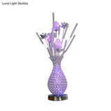 Led Vase Shape Desk Light Art Decor - Gold/Silver Metal Lamp With Crystal Encrusted Base