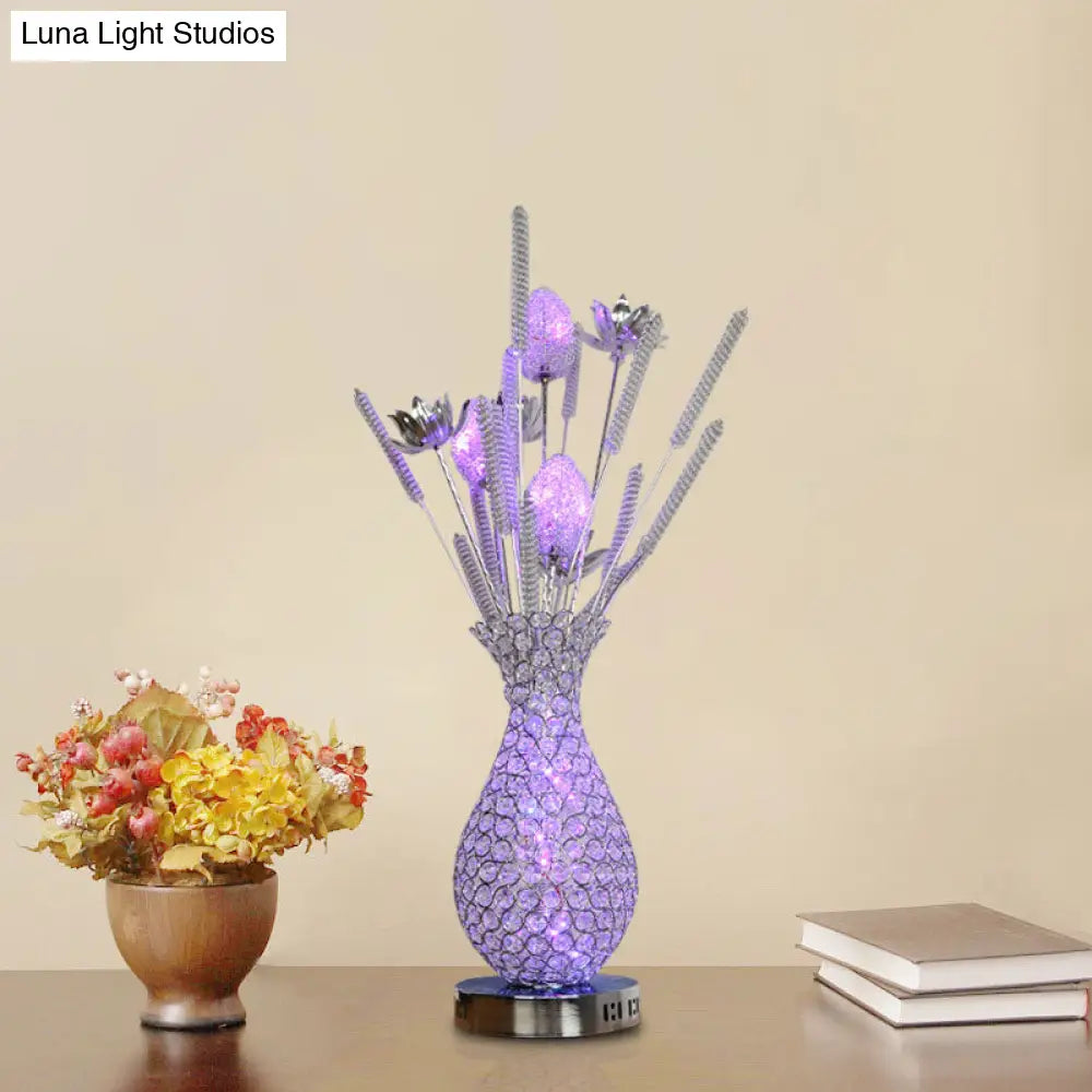 Led Vase Shape Desk Light Art Decor - Gold/Silver Metal Lamp With Crystal Encrusted Base