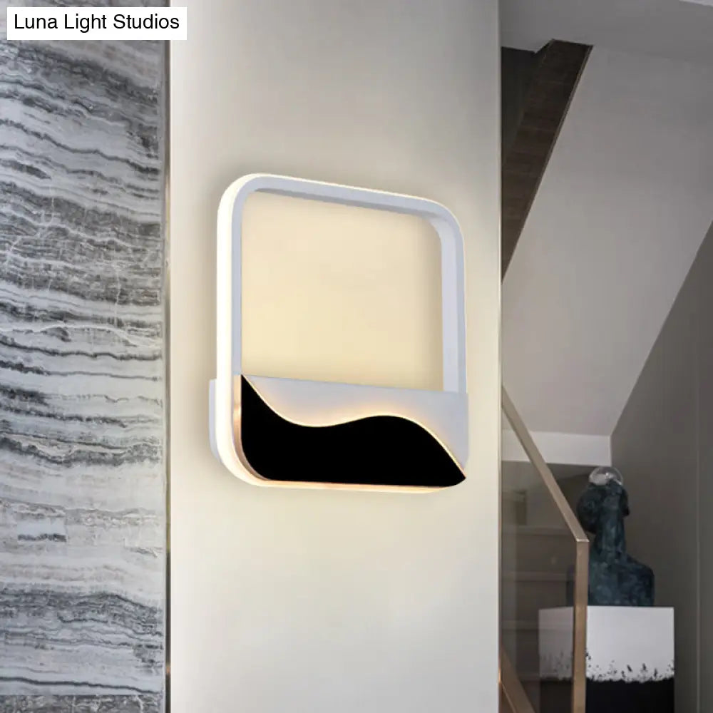 Led Wall Mount Sconce With Minimalist Square Frame In White/Black Acrylic Shade Warm/White Light