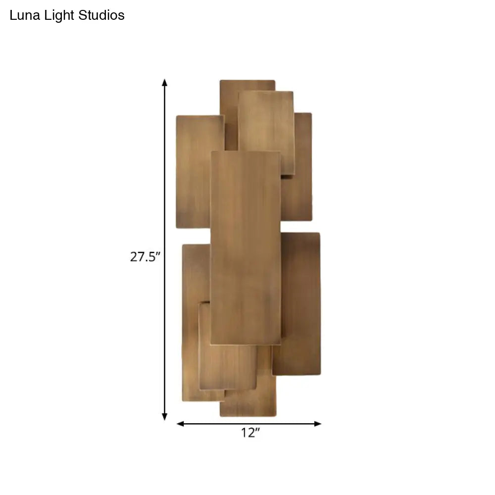Led Wall Sconce With Metallic Rectangular Shade For Stairway Or Dark Wood