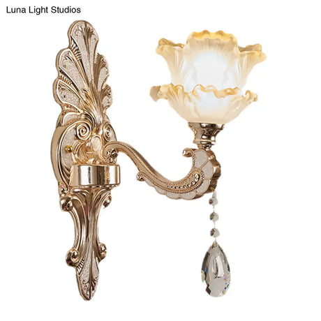 Lettuce-Edge Chamber Wall Lamp: Antique Frosted Glass Sconce Light Fixture