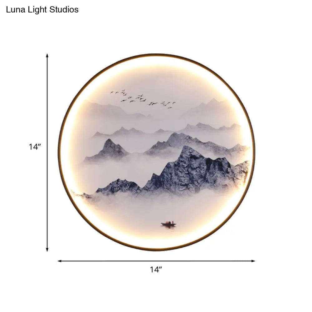 Light Asia Aluminum Led Wall Mounted Mural For Living Room Decoration - Blue Foggy Mountain