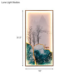 Light Asia Fabric Tearoom Rectangular Wall Mural Led Sconce With Fish/Elk Pattern Blue