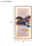 Light Asia Fabric Tearoom Rectangular Wall Mural Led Sconce With Fish/Elk Pattern Blue