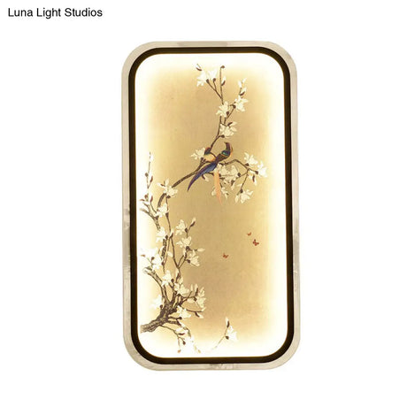Light Asia Flowering Tree Wall Mural: Black Fabric Lighting Fixture For Stylish Decoration