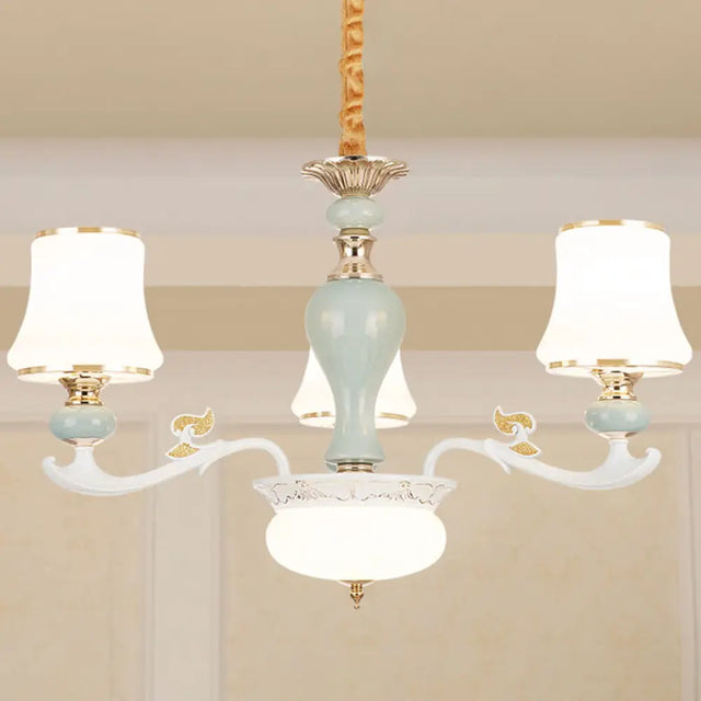 Light Blue Cone Chandelier Pendant Kit With Cream Glass For Contemporary Living Room 3 /