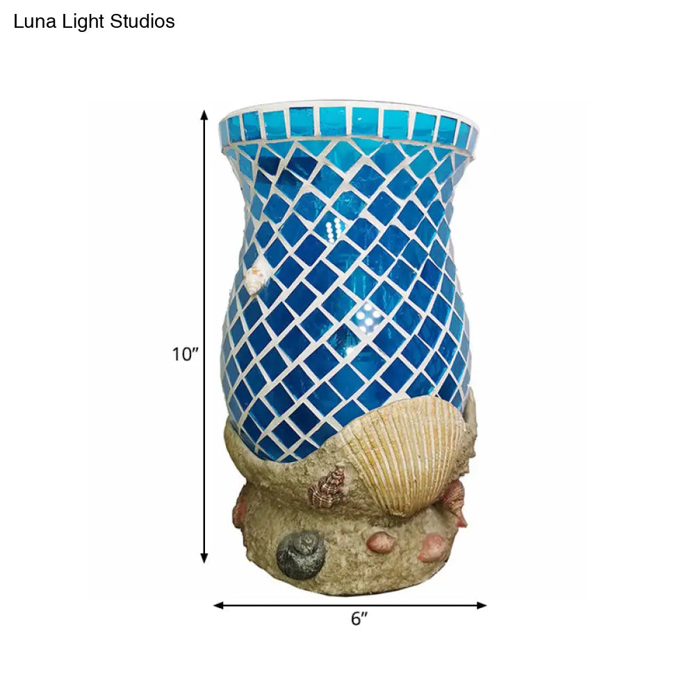 Light Blue Glass Desk With Shell Accent - Moroccan Style For Bedroom Task Lighting