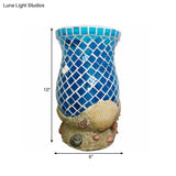 Light Blue Glass Desk With Shell Accent - Moroccan Style For Bedroom Task Lighting