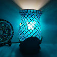 Light Blue Glass Desk With Shell Accent - Moroccan Style For Bedroom Task Lighting