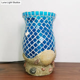 Light Blue Glass Desk With Shell Accent - Moroccan Style For Bedroom Task Lighting