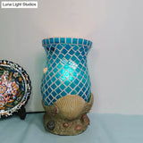 Light Blue Glass Desk With Shell Accent - Moroccan Style For Bedroom Task Lighting