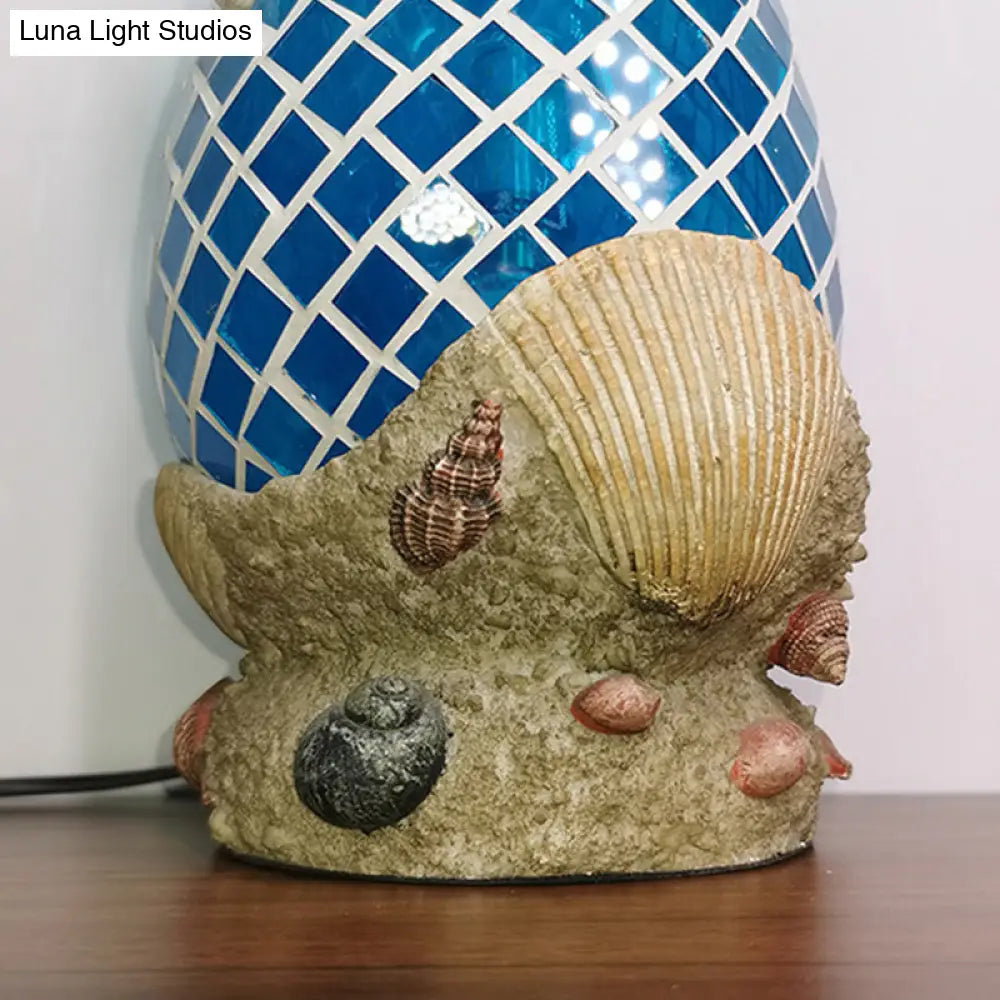 Light Blue Glass Desk With Shell Accent - Moroccan Style For Bedroom Task Lighting
