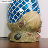 Light Blue Glass Desk With Shell Accent - Moroccan Style For Bedroom Task Lighting