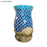 Light Blue Glass Desk With Shell Accent - Moroccan Style For Bedroom Task Lighting