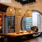Light Brown Dome Pendant Fixture - 1 Bulb Nordic Bamboo Ceiling For Restaurants