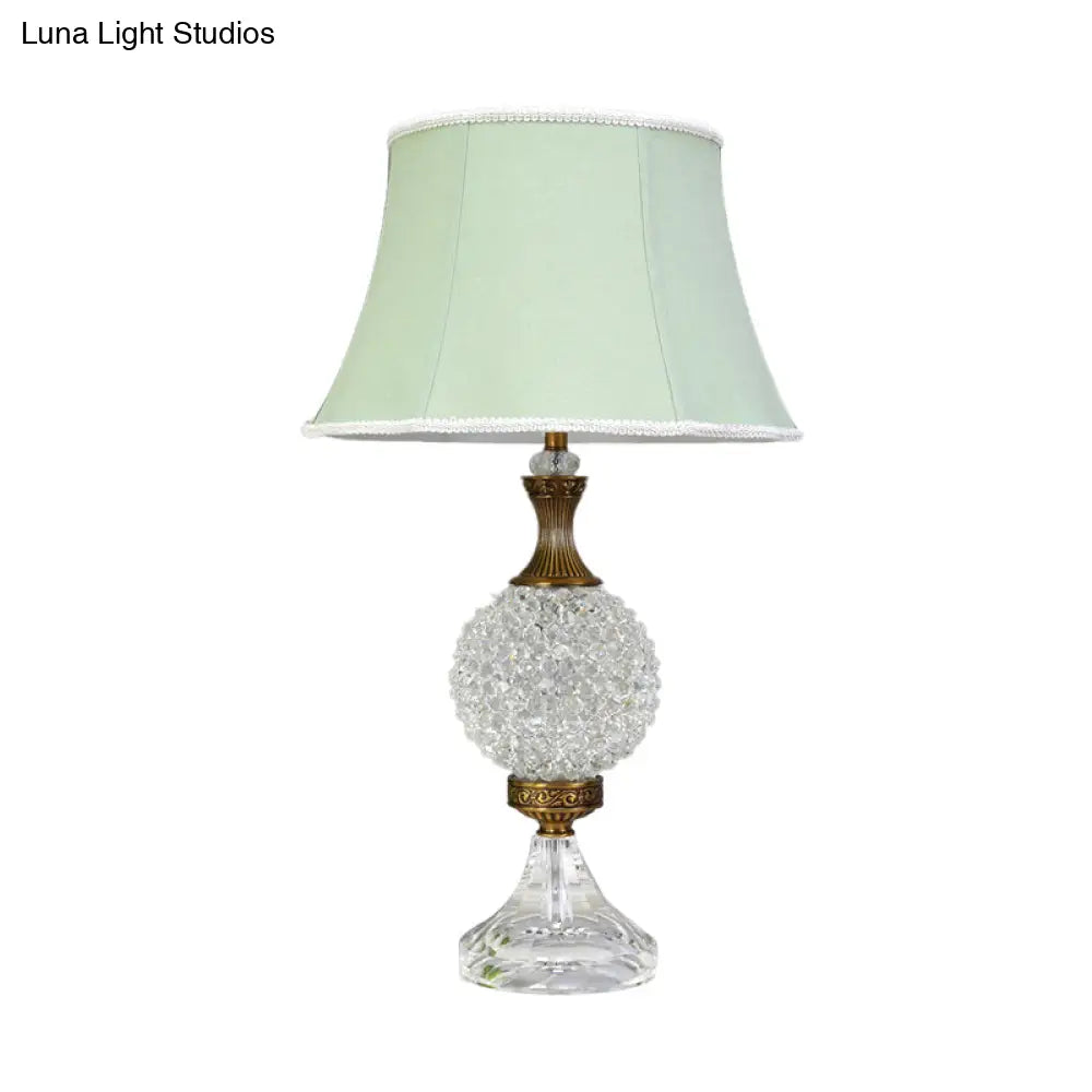 Light Green Crystal Table Lamp With Globe Shape And Led Bulb - Traditional Nightstand