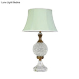 Light Green Crystal Table Lamp With Globe Shape And Led Bulb - Traditional Nightstand